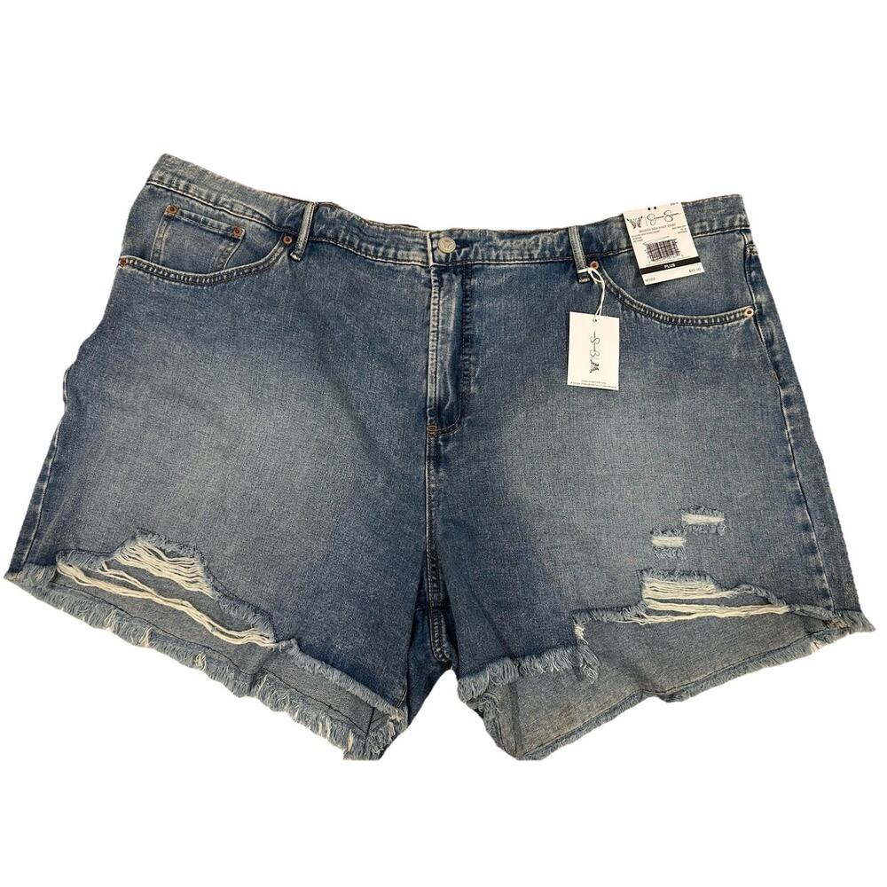 Jessica Simpson Jean Shorts Women’s Sz 26W Plus Beloved High Waist Cut Off Fray